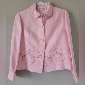 A.F.Boutique Anne Fogarty 100% Linen Embroidered Crop Jacket Baby Pink Small